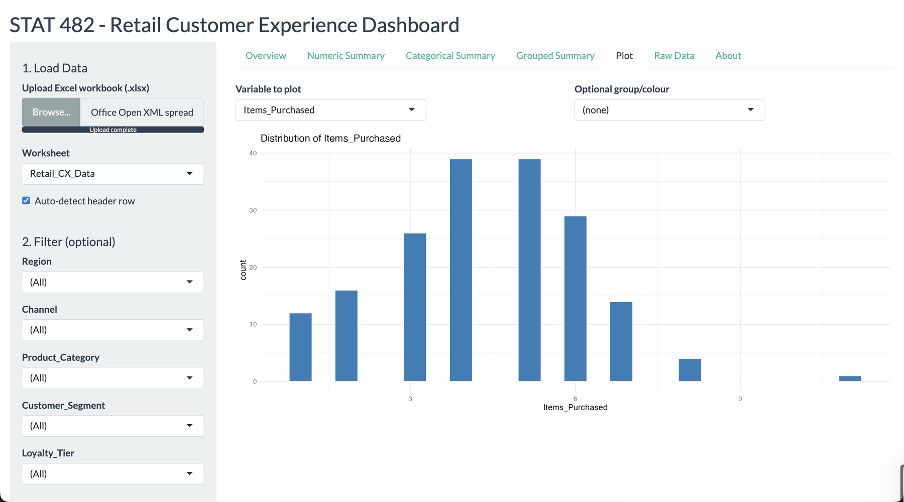 Custom plot builder tab with variable selectors and a generated chart