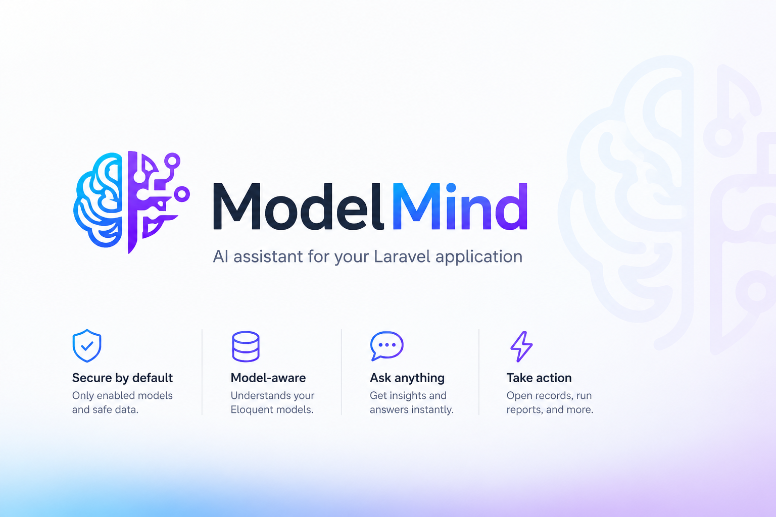 ModelMind package cover artwork for a Laravel AI assistant