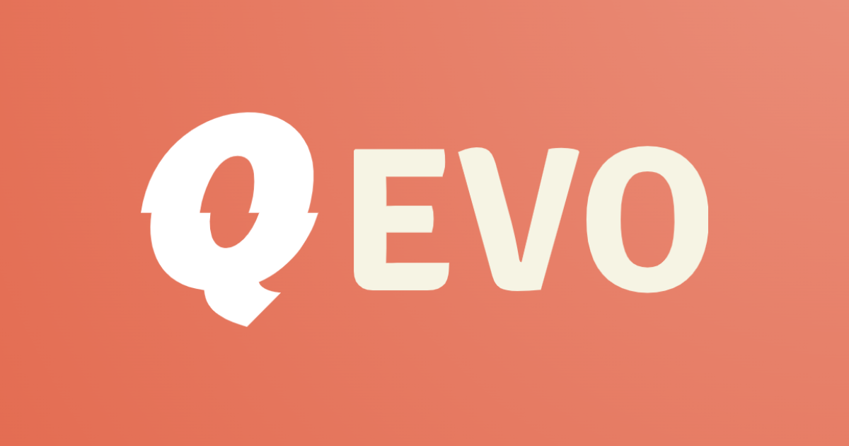 QEVO social preview image with centered logo on coral background